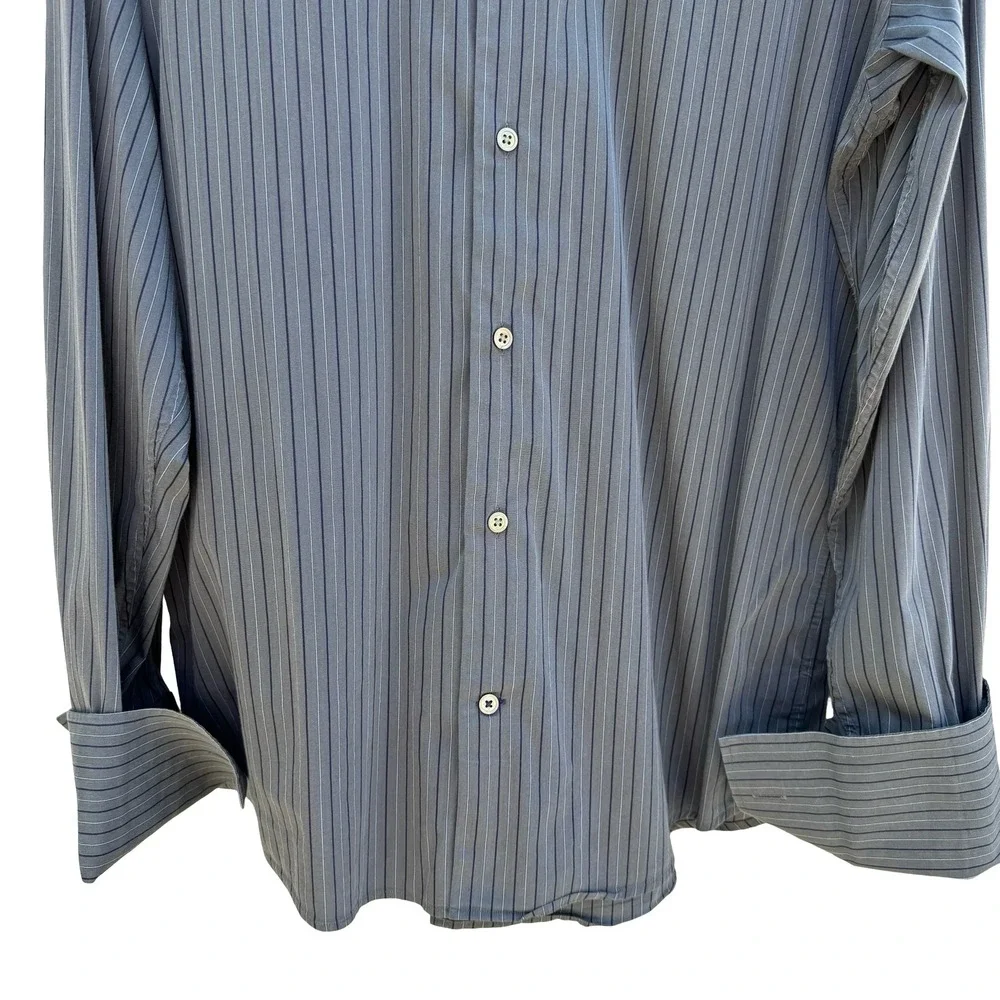 Banana Republic Mens M 15-15.5 Grey Pinstripe French Cuff Dress Shirt Office